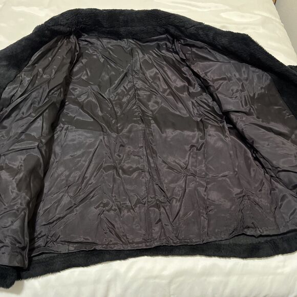 VTG Faux Fur Coat Double Breasted Black Disco 70s Mod Goth Glam Witchy 20.5" pit - Picture 5 of 10